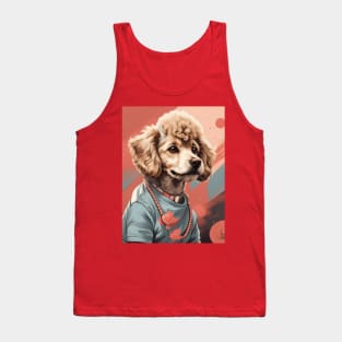 Cute Poodle Wearing a Blue Shirt and Pink Necklace Tank Top